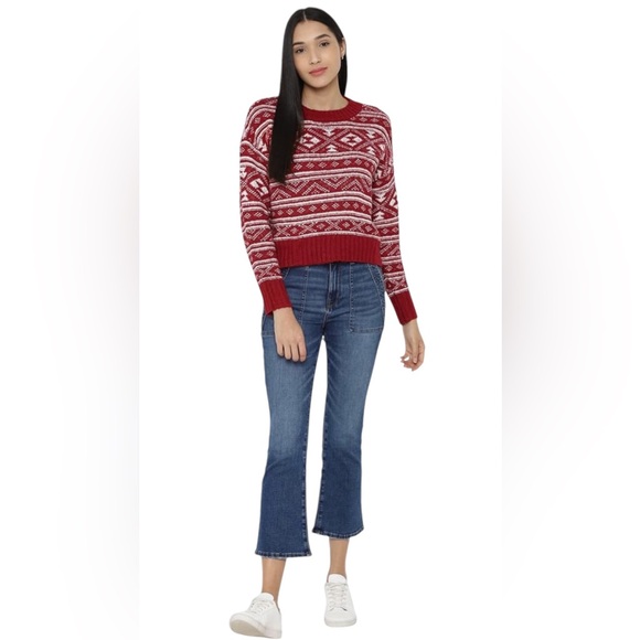 American Eagle Fair Isle Sweater Crew Neck  Red & White Knit Bonus dog sweater - Picture 8 of 13